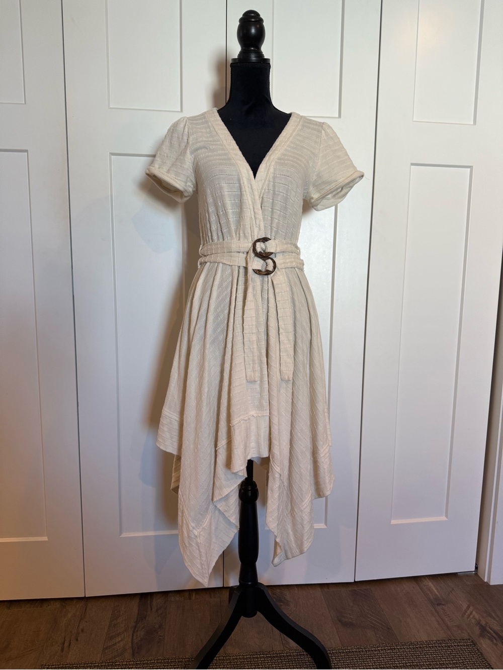 Free People Cream Handkerchief-Hem Wrap Dress with Belt